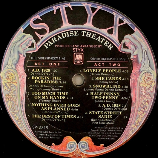 Chris Hopkins - Oil Painter - Advertising - Vinyl Center Label - Styx Paradise Theater Chris Hopkins - Oil Painter - Advertising - Vinyl Center Label - Styx Paradise Theater